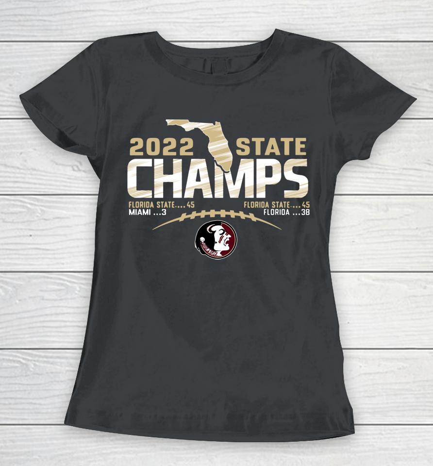 Lue 84 Garnet Florida State Seminoles 2022 State Champions Football Score Women T-Shirt