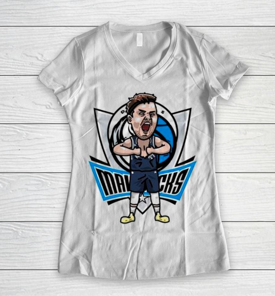 Luka Doncic Dallas Mavericks Player Cartoon Women V-Neck T-Shirt