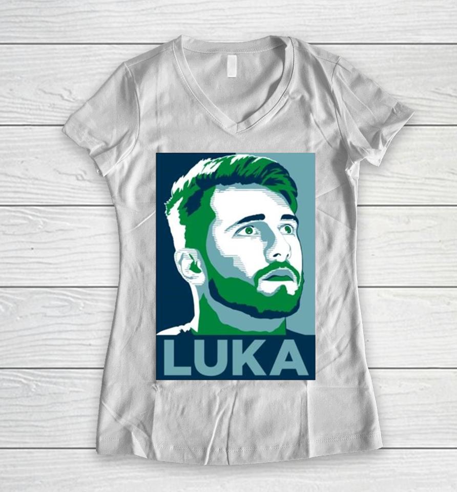 Luka Player Basketball Dallas Mavericks Art Green Women V-Neck T-Shirt