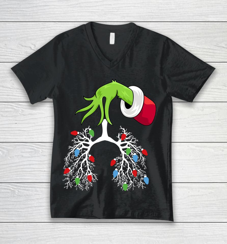 Lung Christmas Lights Respiratory Therapist Rt Nurse Xmas Unisex V-Neck T-Shirt