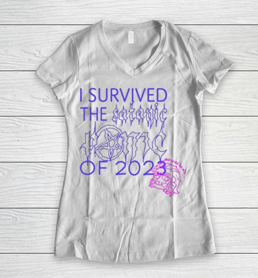 Lysander I Survived The Satanic Panic Of 2023 And So Did He Women V-Neck T-Shirt