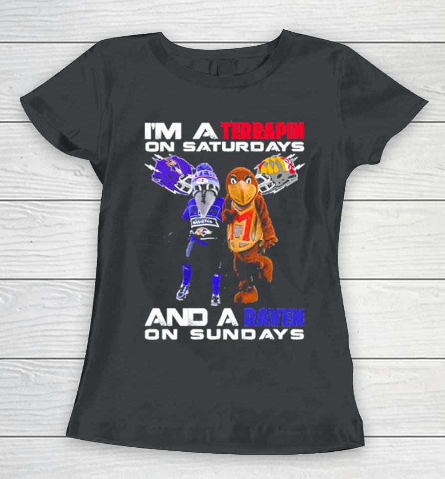 Macosts I’m A Terrapin On Saturdays Maryland Terrapins Football And A Baltimore Ravens On Sundays Women T-Shirt