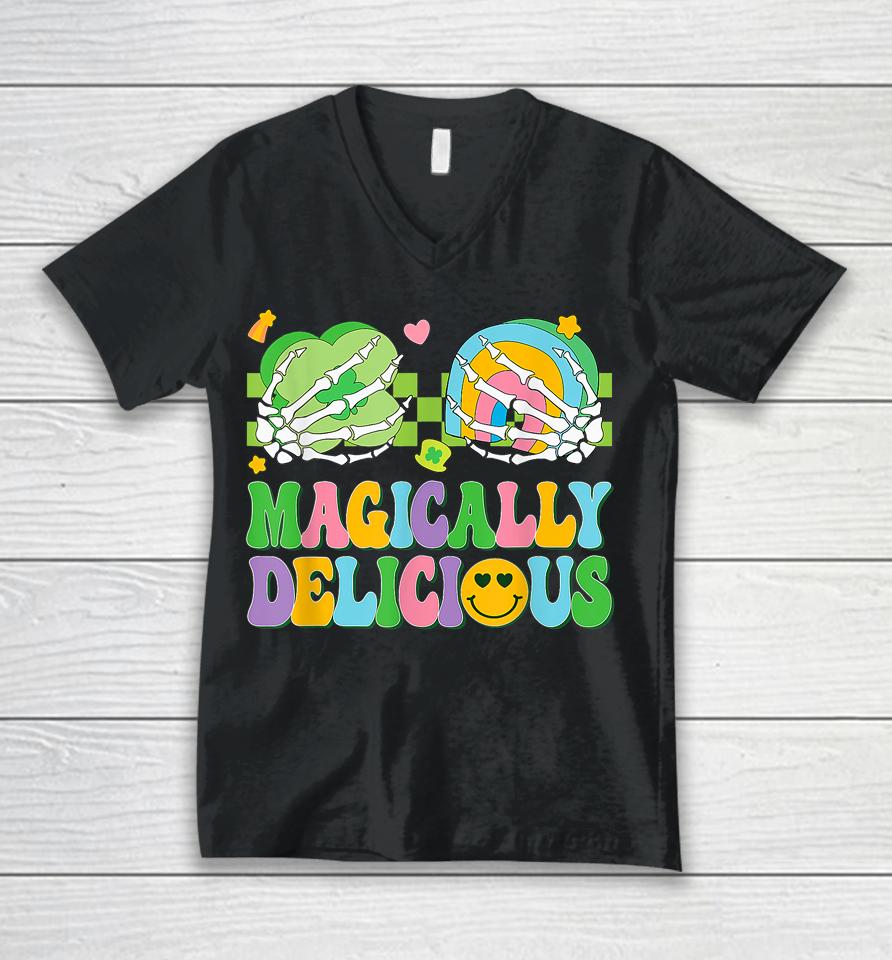Magically Delicious Hippie St Patrick's Day Skeleton Charms Unisex V-Neck T-Shirt