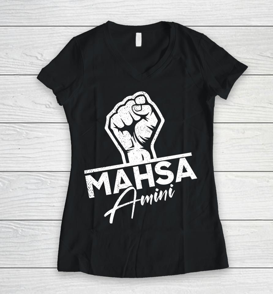 Mahsa Amini Iran #Mahsaamini Women V-Neck T-Shirt