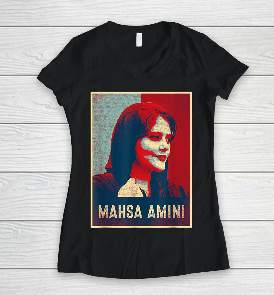 Mahsa Amini Vintage Retro Women V-Neck T-Shirt