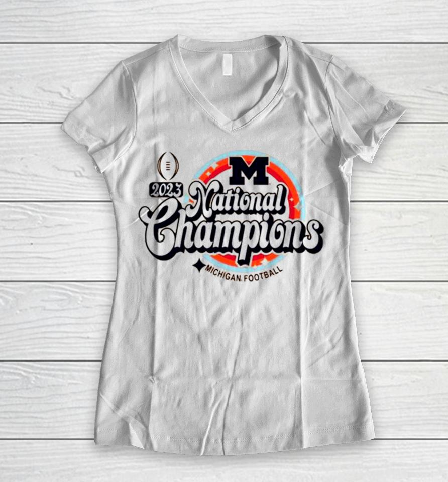 Maize Michigan Wolverines College Football Playoff 2023 National Champions Cropped Women V-Neck T-Shirt