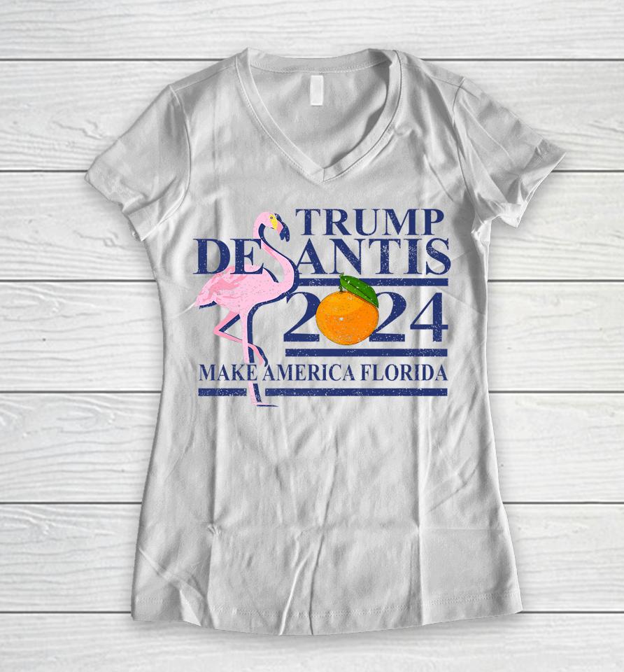 Make America Florida Trump Desantis 2024 Election Women V-Neck T-Shirt