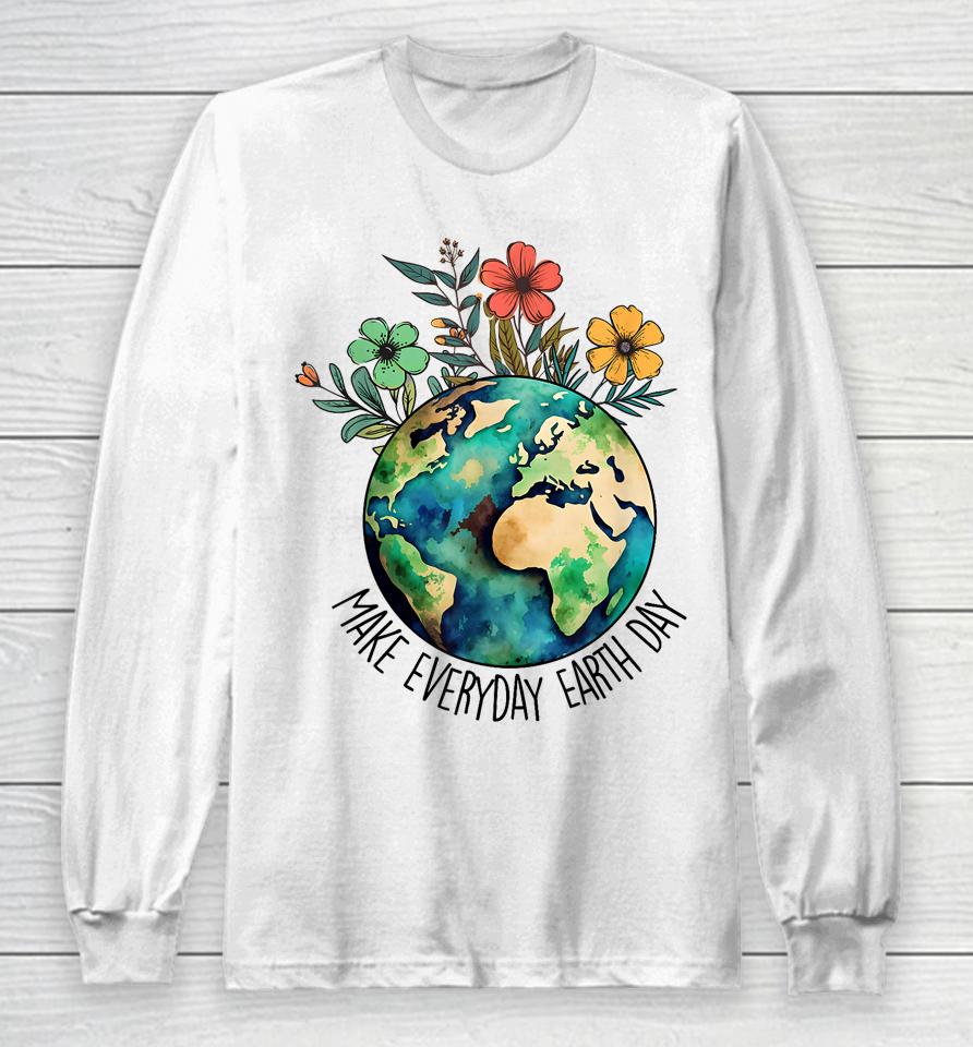 Make Everyday Earth Day Retro Planet Flower Earth Day Long Sleeve T-Shirt