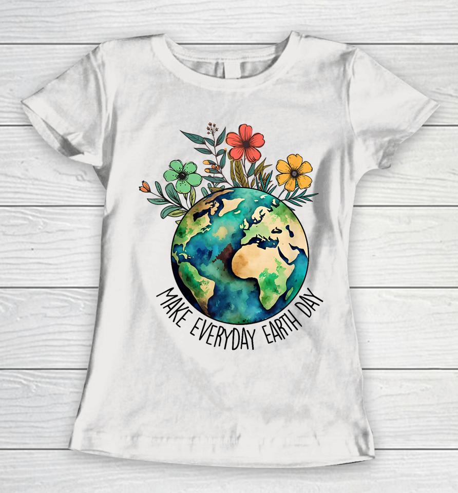 Make Everyday Earth Day Retro Planet Flower Earth Day Women T-Shirt