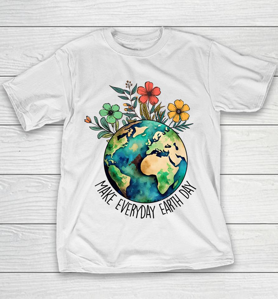 Make Everyday Earth Day Retro Planet Flower Earth Day Youth T-Shirt