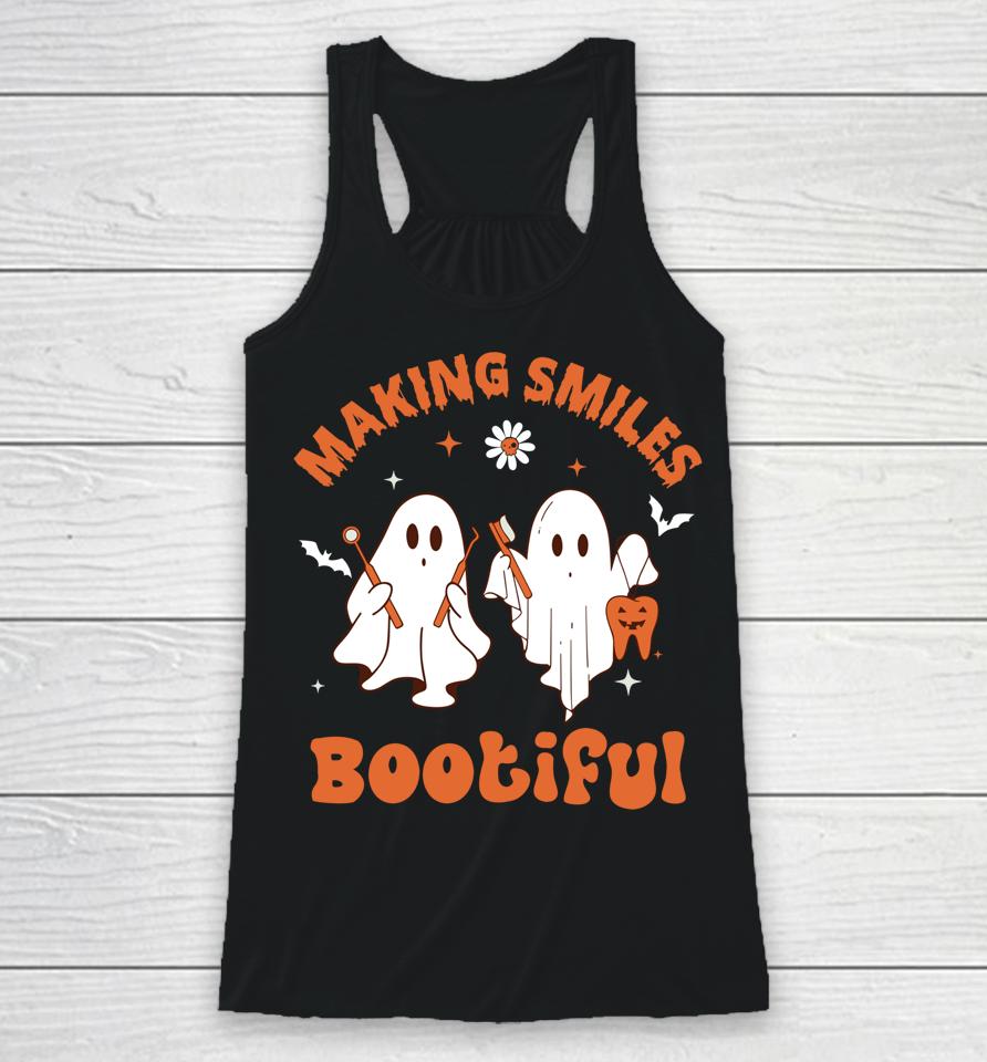 Making Smiles Bootiful Funny Ghost Dentist Halloween Dental Racerback Tank