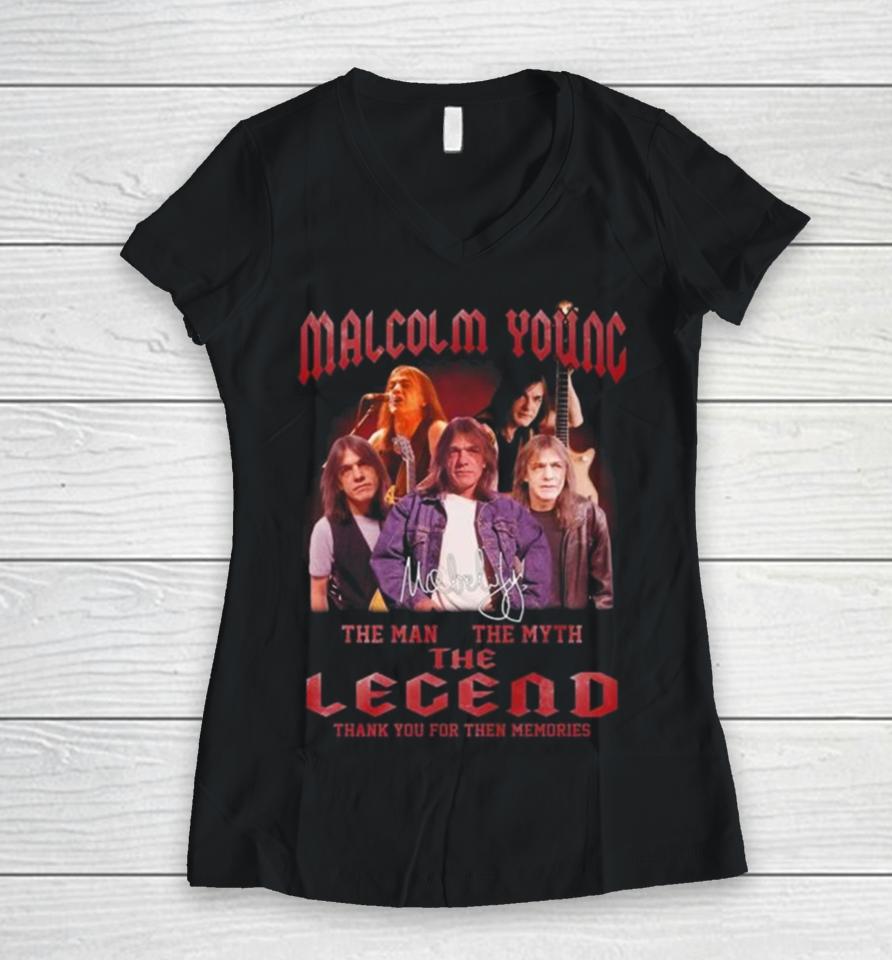 Malcolm Young 2024 The Man The Myth The Legend Thank You For The Memories Signature Women V-Neck T-Shirt