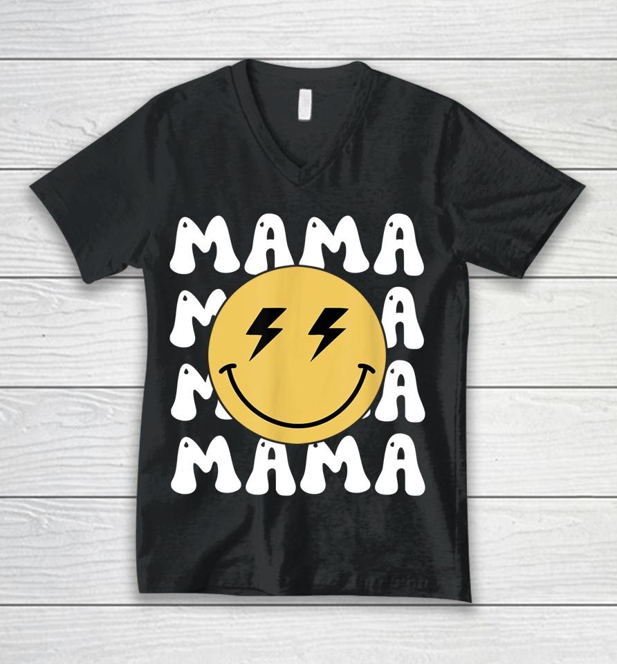 Mama One Happy Dude Birthday Theme Family Matching Bolt Face Unisex V-Neck T-Shirt