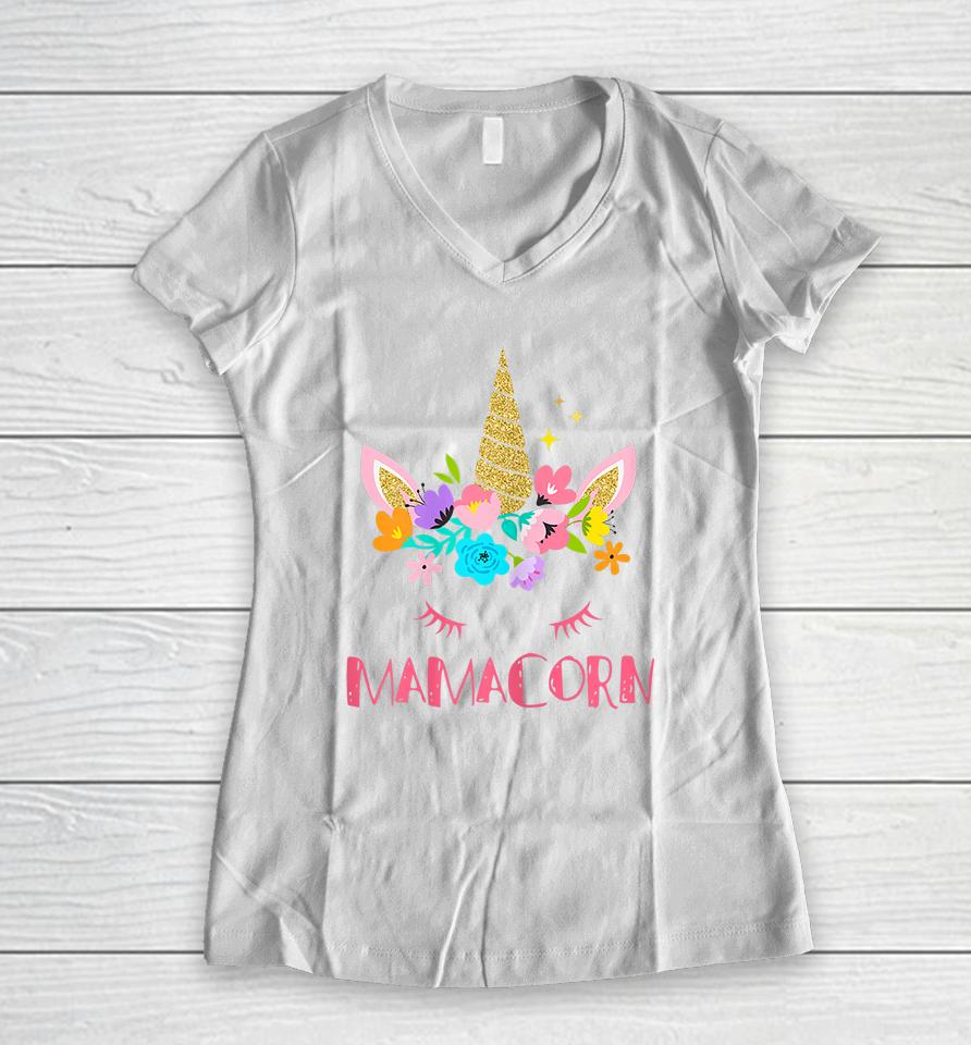 Mamacorn Unicorn Women V-Neck T-Shirt