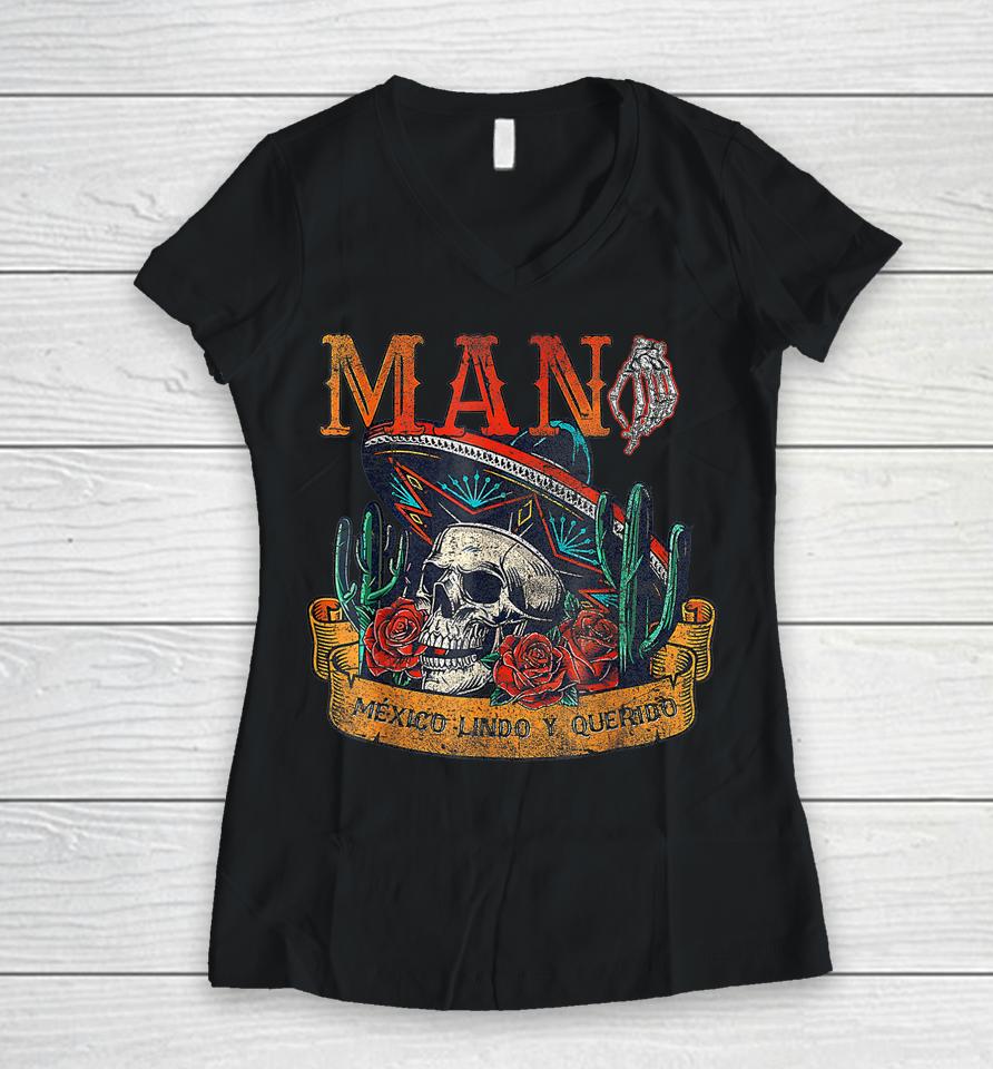 Mana 2023 Mexico Lindo Y Querido Halloween Women V-Neck T-Shirt