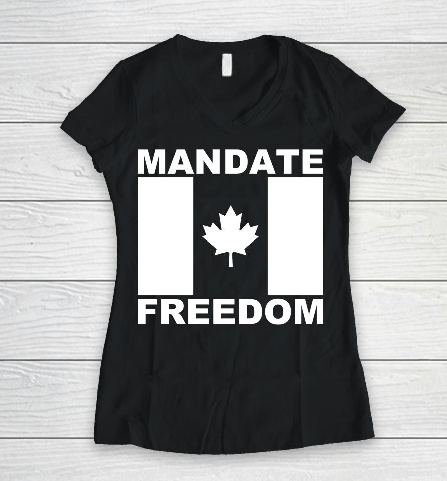 Mandate Freedom Usa Canada Flag Freedom Convoy Trucker 2022 Women V-Neck T-Shirt
