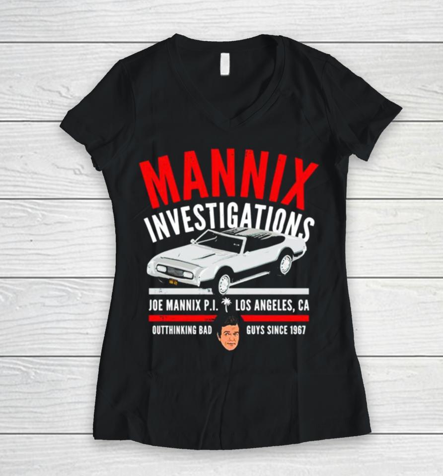 Mannix Investigations Joe Mannix Pi Los Angeles Ca Women V-Neck T-Shirt