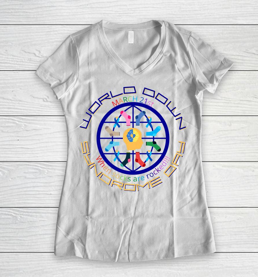 March 21 Support Trisomy World Down Syndrome Day Women V-Neck T-Shirt