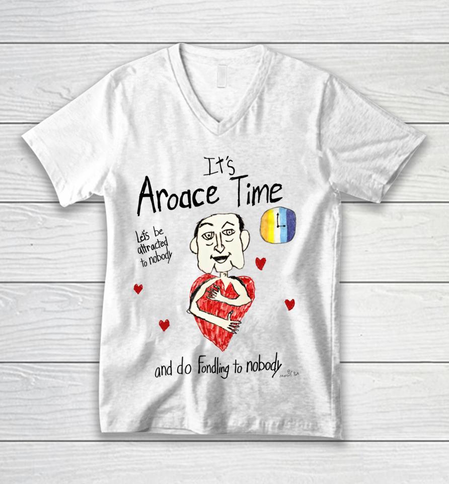 Marcuspork It's Aroace Time Let's Be Attracted To Nobody And Do Fondling To Nobody Unisex V-Neck T-Shirt
