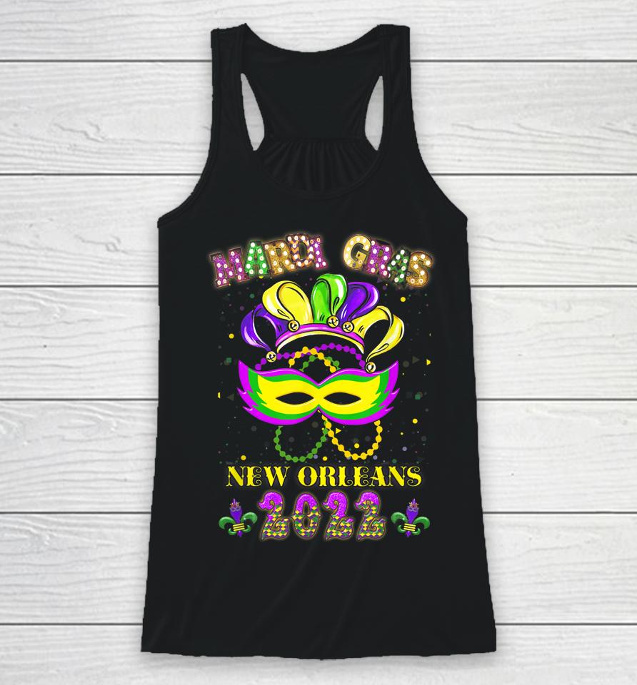 Mardi Gras 2022 New Orleans Costume Mask Design Racerback Tank