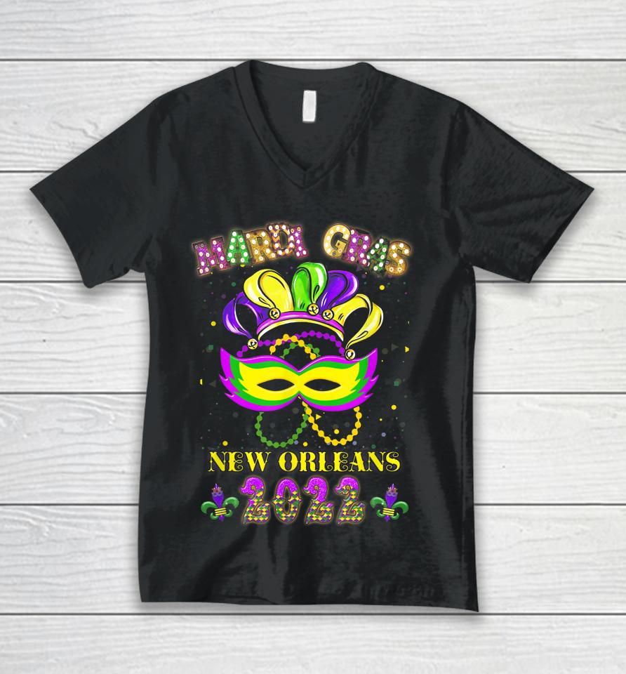 Mardi Gras 2022 New Orleans Costume Mask Design Unisex V-Neck T-Shirt