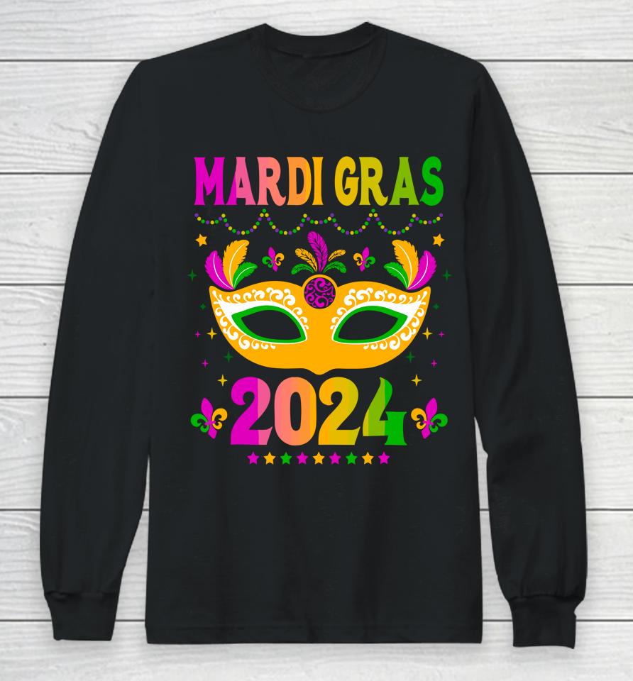 Mardi Gras 2024 Funny Mardi Gras Mask Costume Long Sleeve T-Shirt
