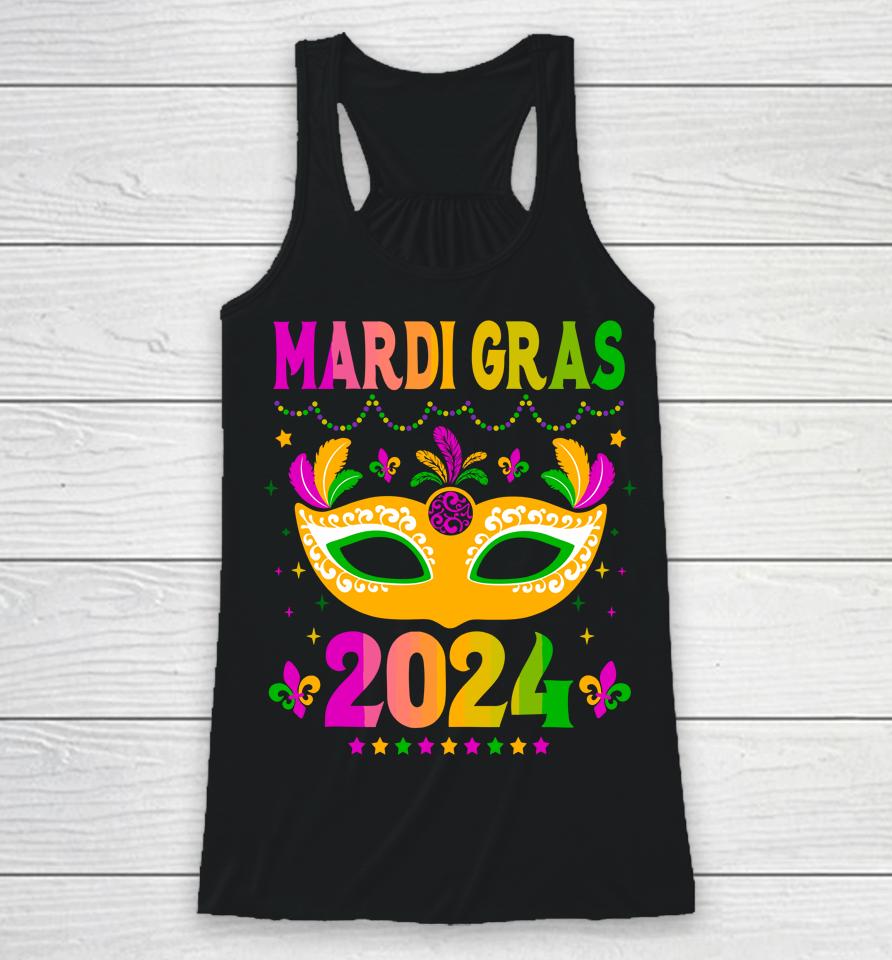 Mardi Gras 2024 Funny Mardi Gras Mask Costume Racerback Tank