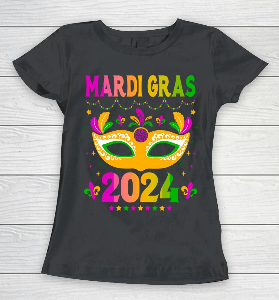 Mardi Gras 2024 Funny Mardi Gras Mask Costume Women T-Shirt