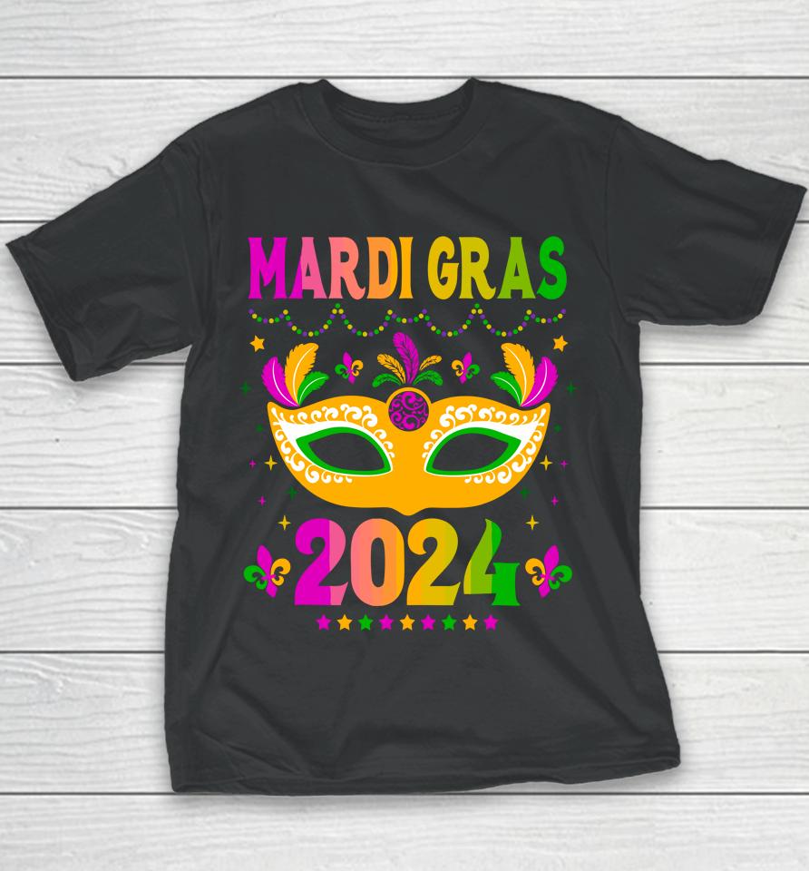 Mardi Gras 2024 Funny Mardi Gras Mask Costume Youth T-Shirt