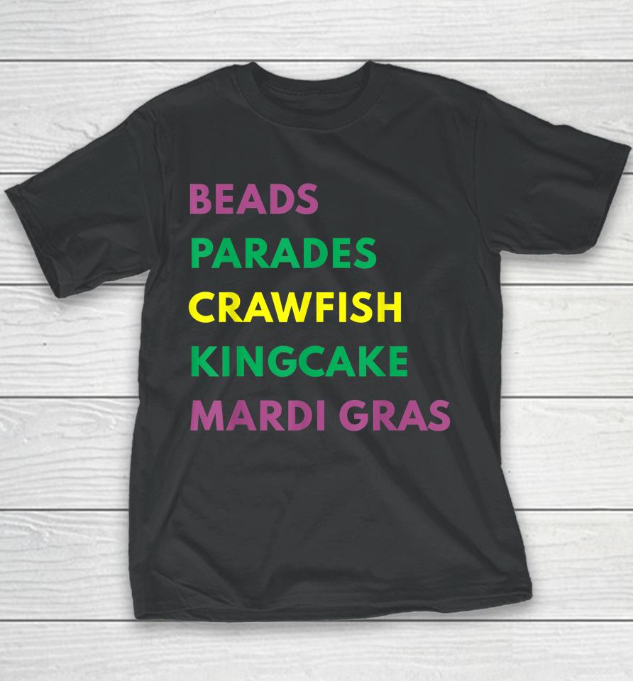 Mardi Gras Carnival Beads Parade Crawfish Cajun Festival Youth T-Shirt