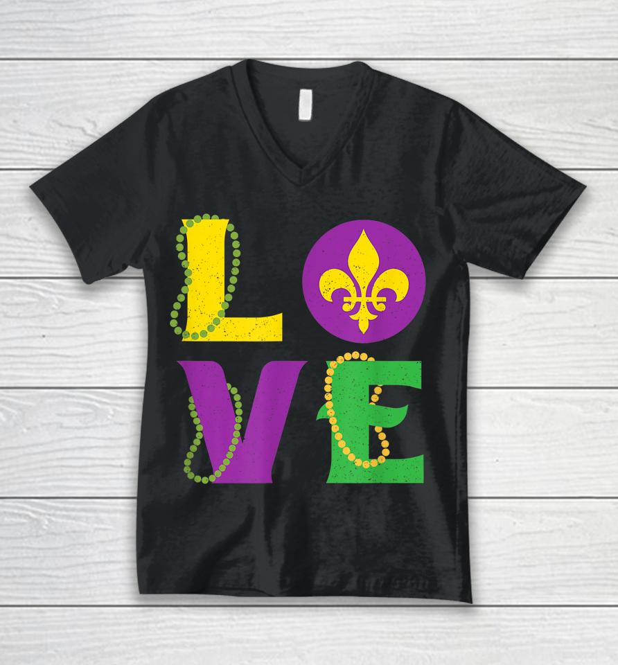 Mardi Gras Carnival Love New Orleans Cajun Festival Unisex V-Neck T-Shirt