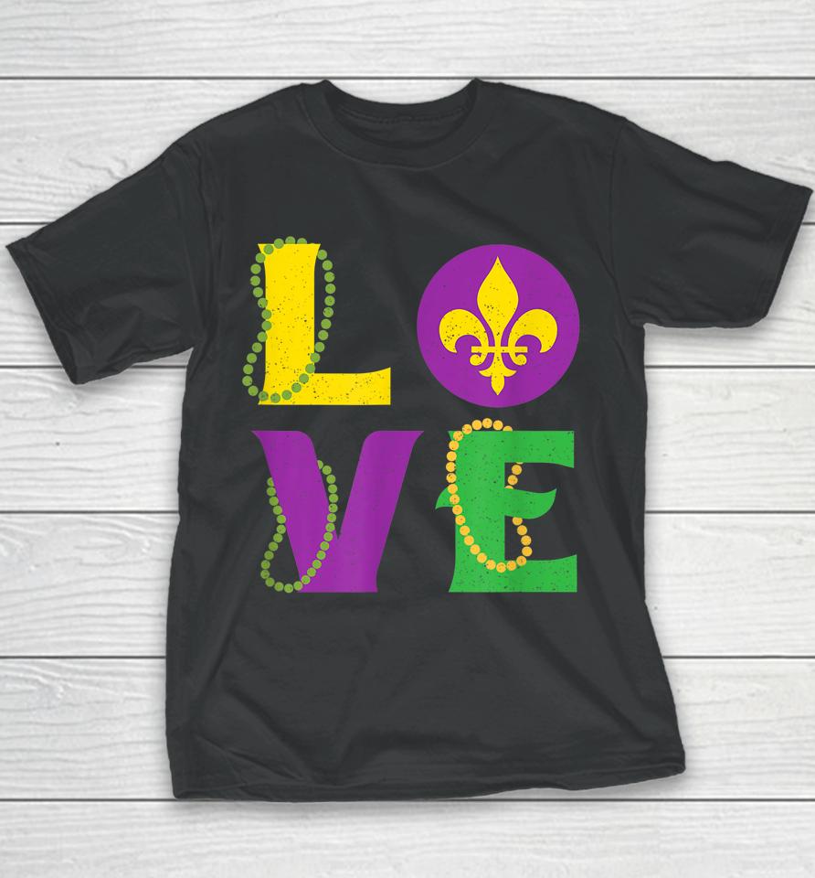Mardi Gras Carnival Love New Orleans Cajun Festival Youth T-Shirt