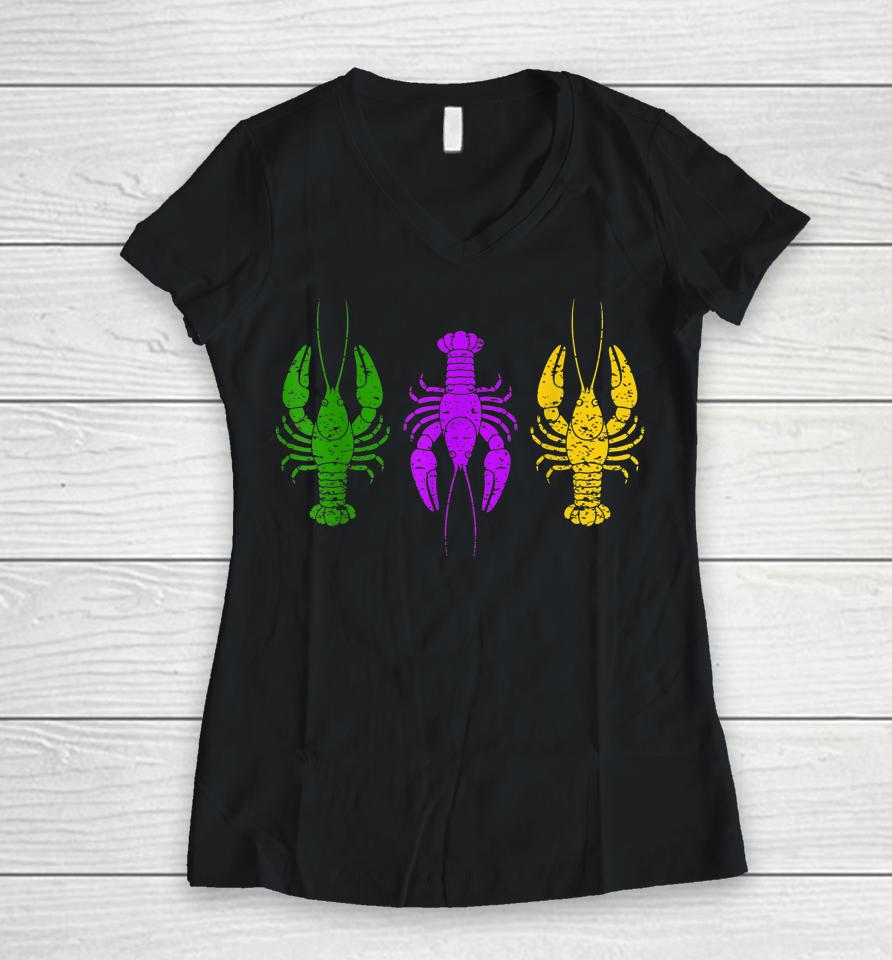 Mardi Gras Crawfish Jester Hat Bead New Orleans Gift Women V-Neck T-Shirt