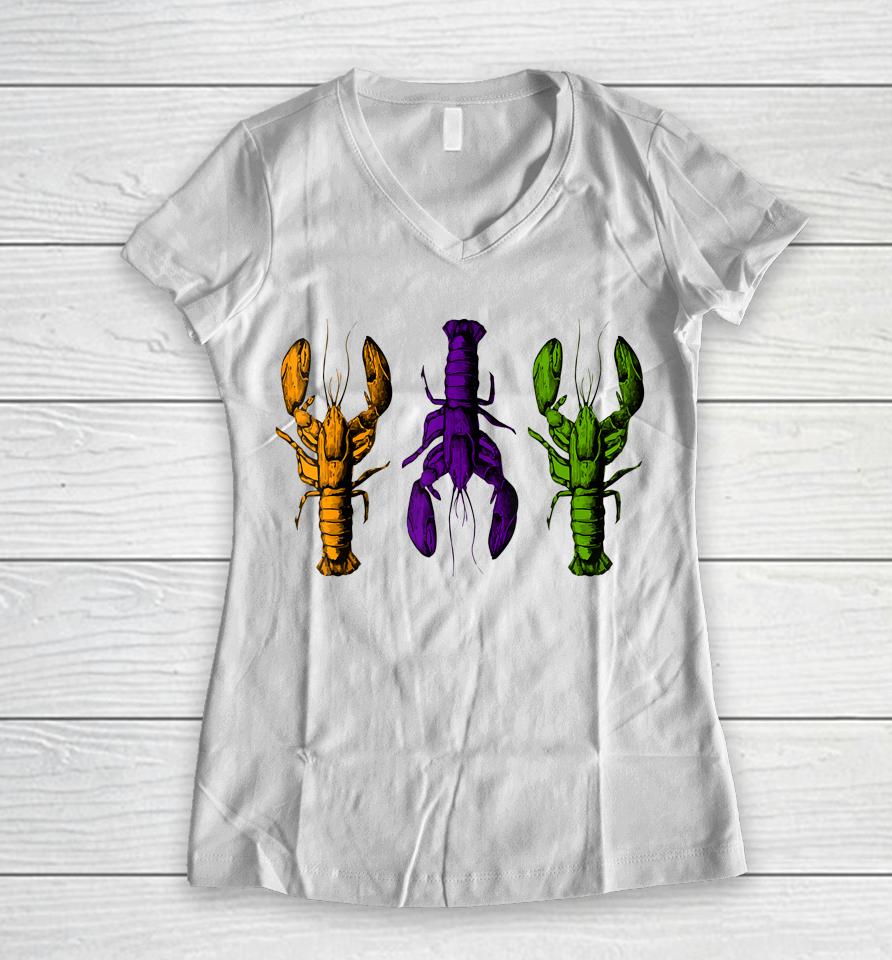 Mardi Gras Crawfish Women V-Neck T-Shirt