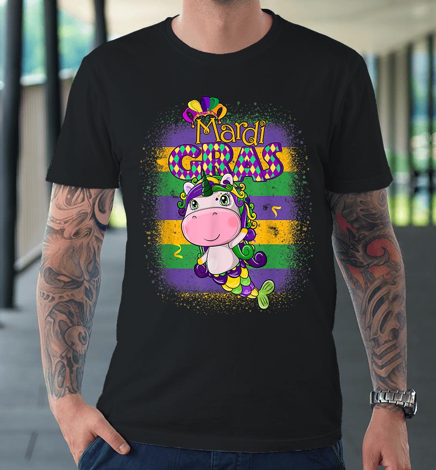 Mardi Gras Cute Mermaid Unicorn Balloon Beads Carnival Girls Premium T-Shirt
