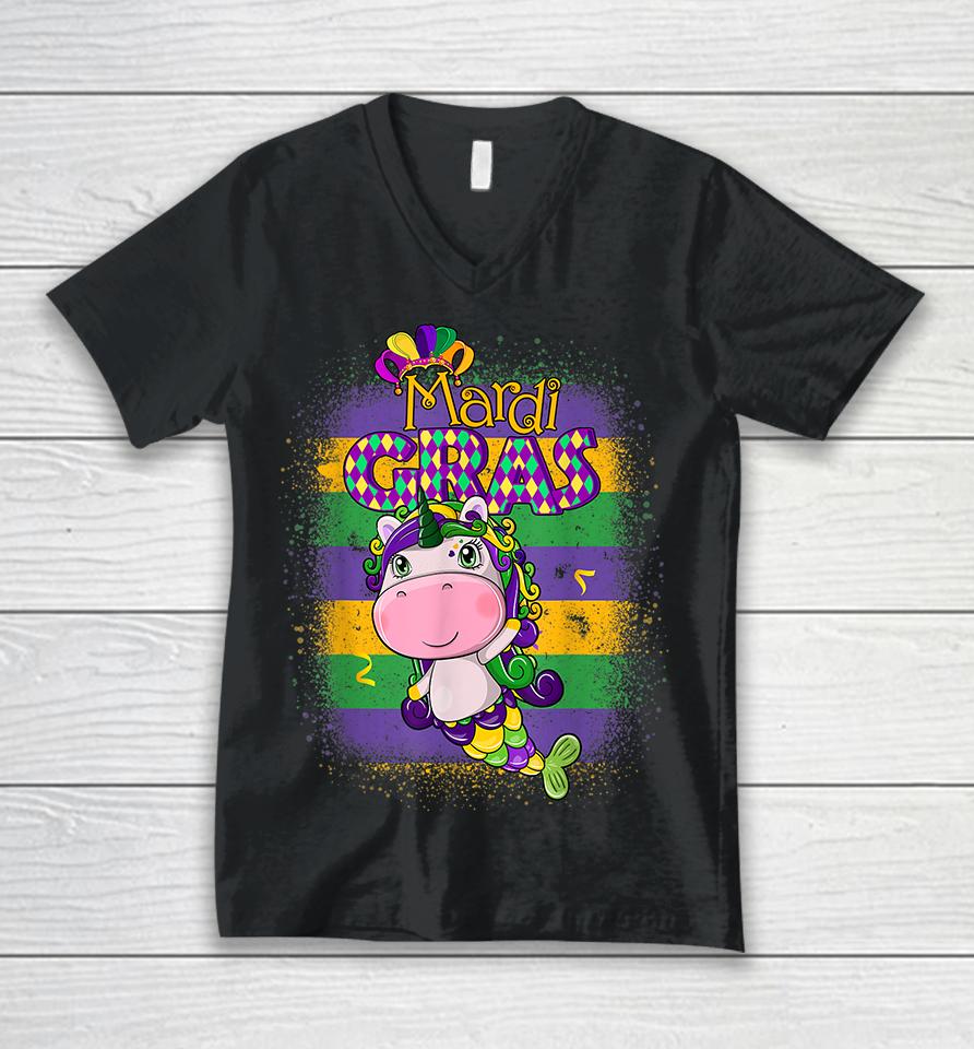 Mardi Gras Cute Mermaid Unicorn Balloon Beads Carnival Girls Unisex V-Neck T-Shirt