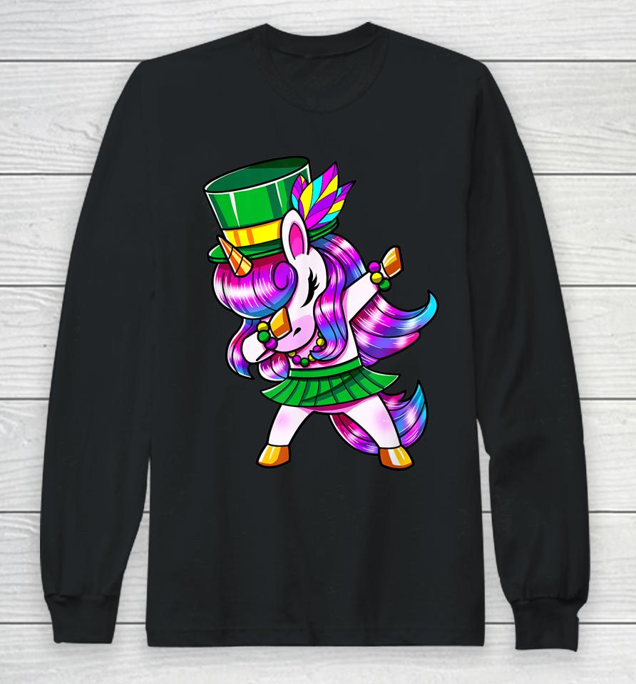 Mardi Gras Dabbing Unicorn Long Sleeve T-Shirt