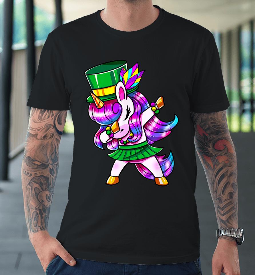 Mardi Gras Dabbing Unicorn Premium T-Shirt