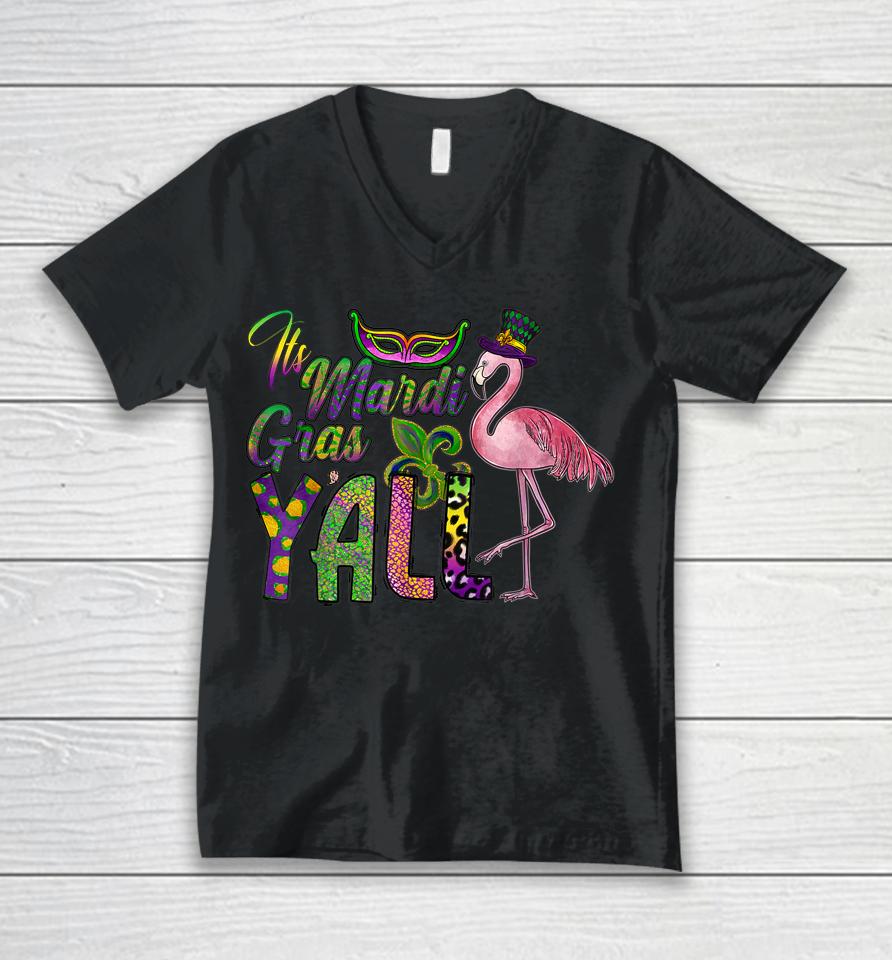 Mardi Gras Flamingo Unisex V-Neck T-Shirt