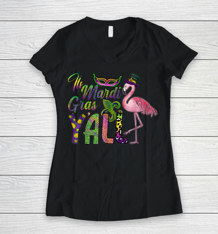 Mardi Gras Flamingo Women V-Neck T-Shirt