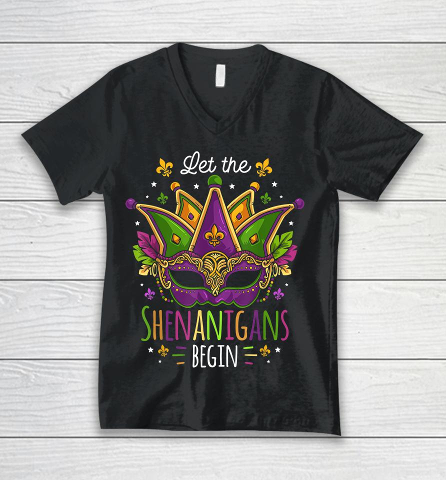 Mardi Gras Let The Shenanigans Begin Unisex V-Neck T-Shirt