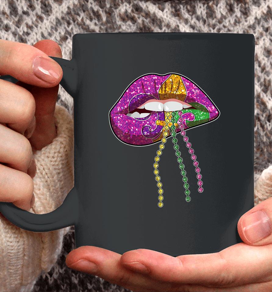 Mardi Gras Lips Queen Carnival Purple &Amp; Gold Fleurs De Lis Coffee Mug