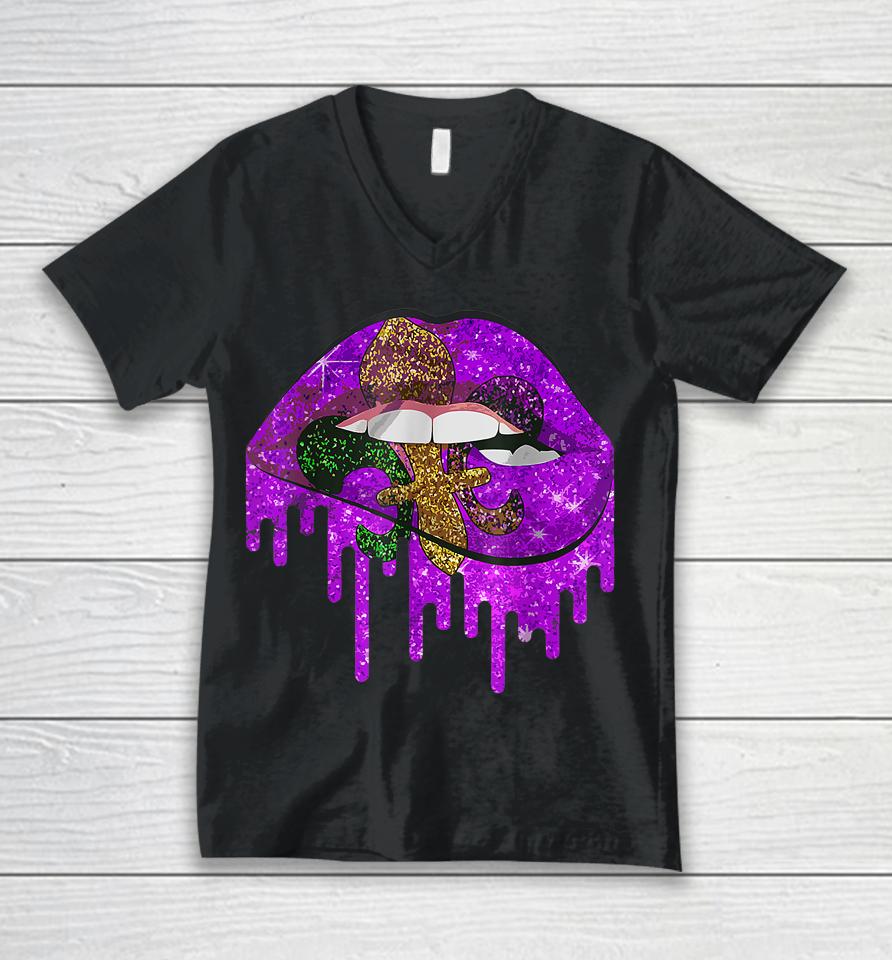 Mardi Gras Lips Unisex V-Neck T-Shirt