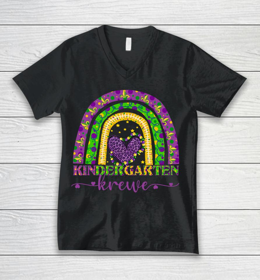 Mardi Gras Teacher Kindergarten Krewe Rainbow Leopard Unisex V-Neck T-Shirt
