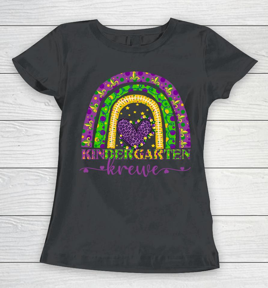 Mardi Gras Teacher Kindergarten Krewe Rainbow Leopard Women T-Shirt