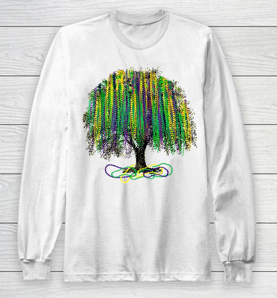 Mardi Gras Tree Beads New Orleans Watercolor Vintage Long Sleeve T-Shirt