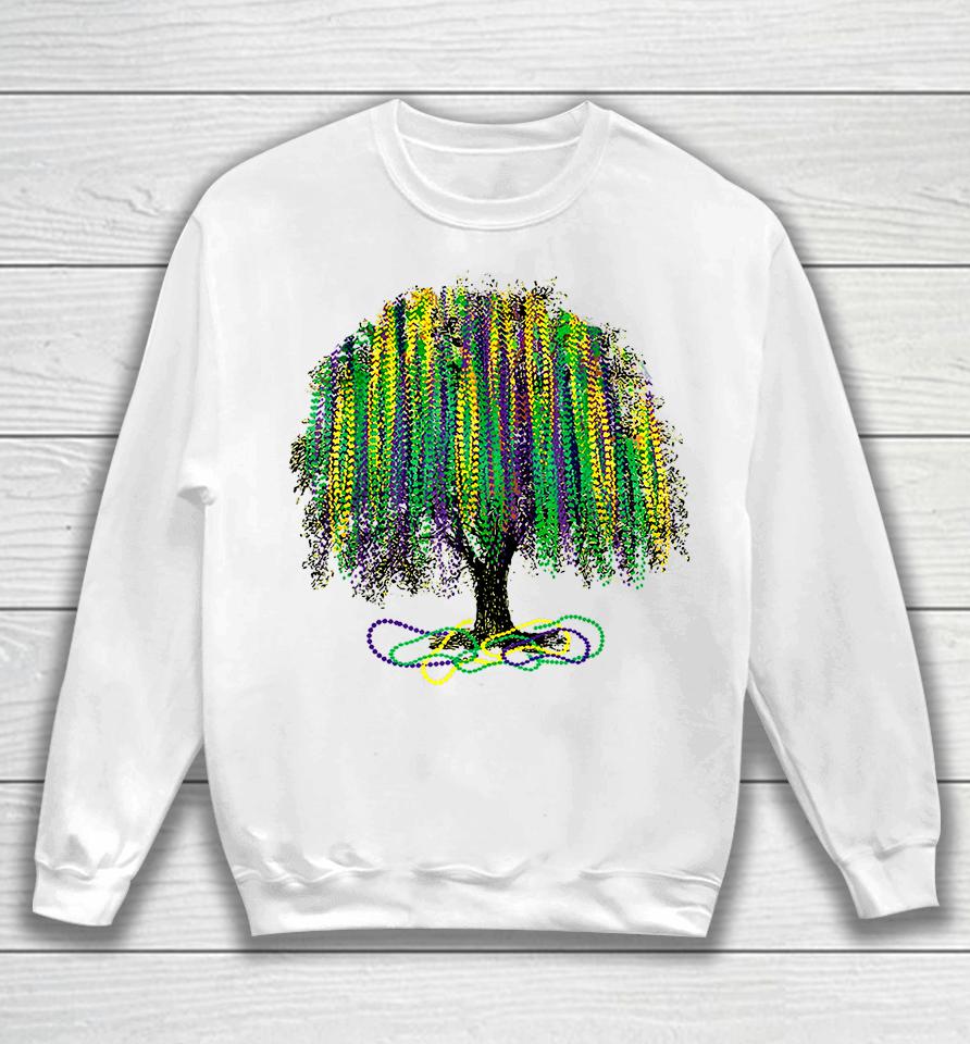 Mardi Gras Tree Beads New Orleans Watercolor Vintage Sweatshirt