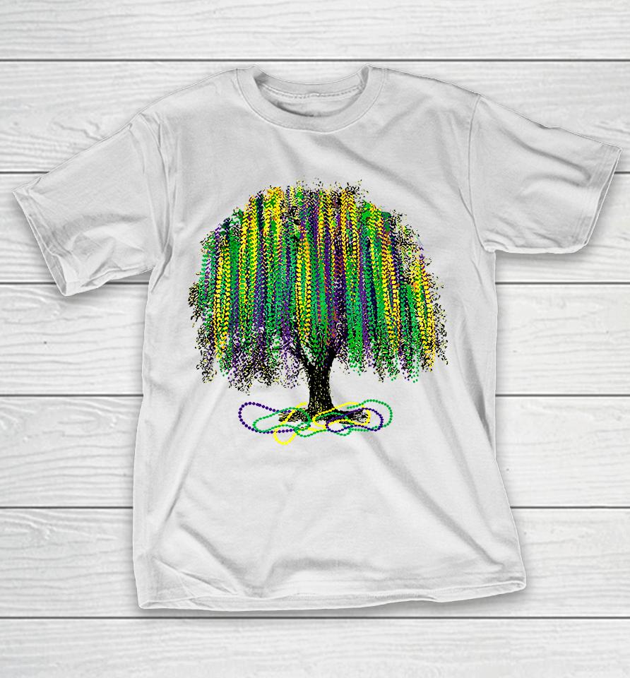Mardi Gras Tree Beads New Orleans Watercolor Vintage T-Shirt