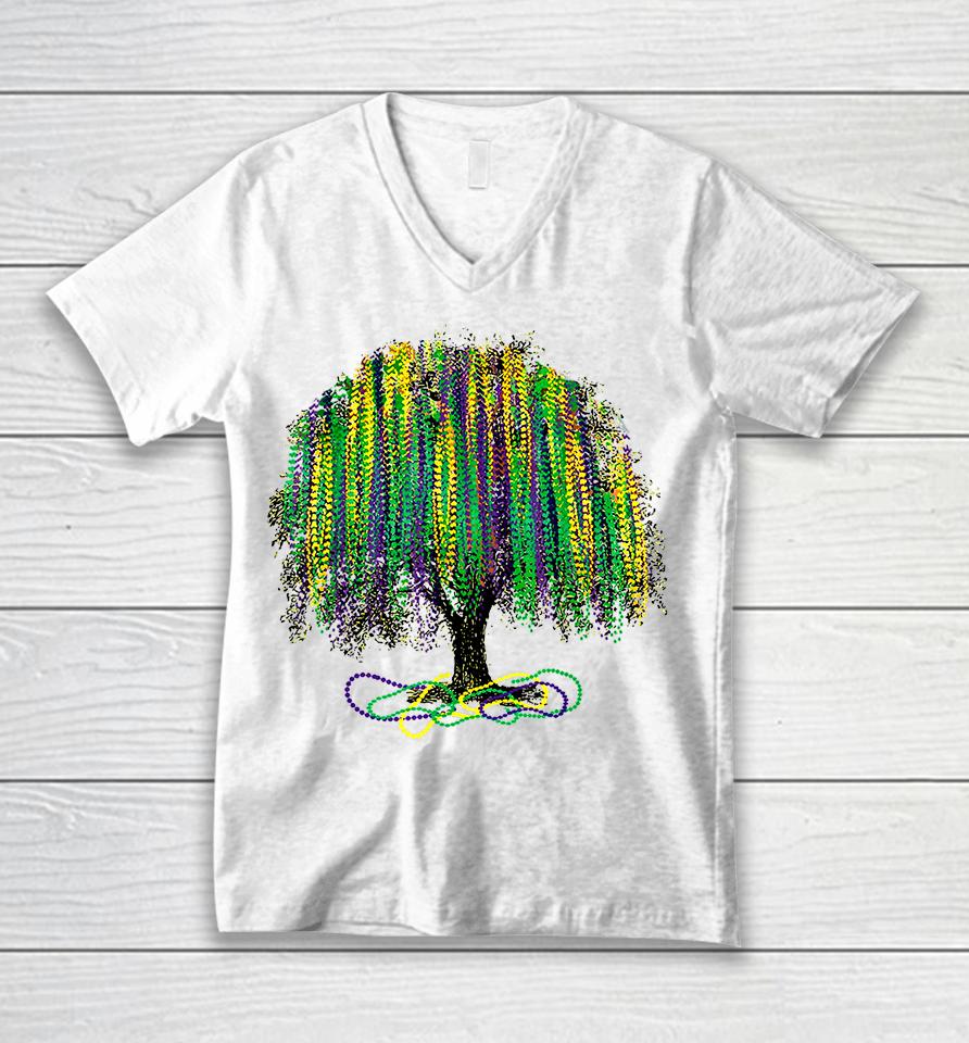 Mardi Gras Tree Beads New Orleans Watercolor Vintage Unisex V-Neck T-Shirt