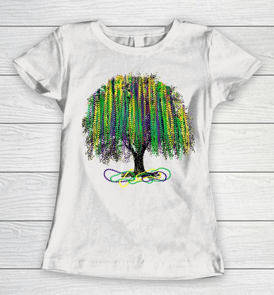 Mardi Gras Tree Beads New Orleans Watercolor Vintage Women T-Shirt